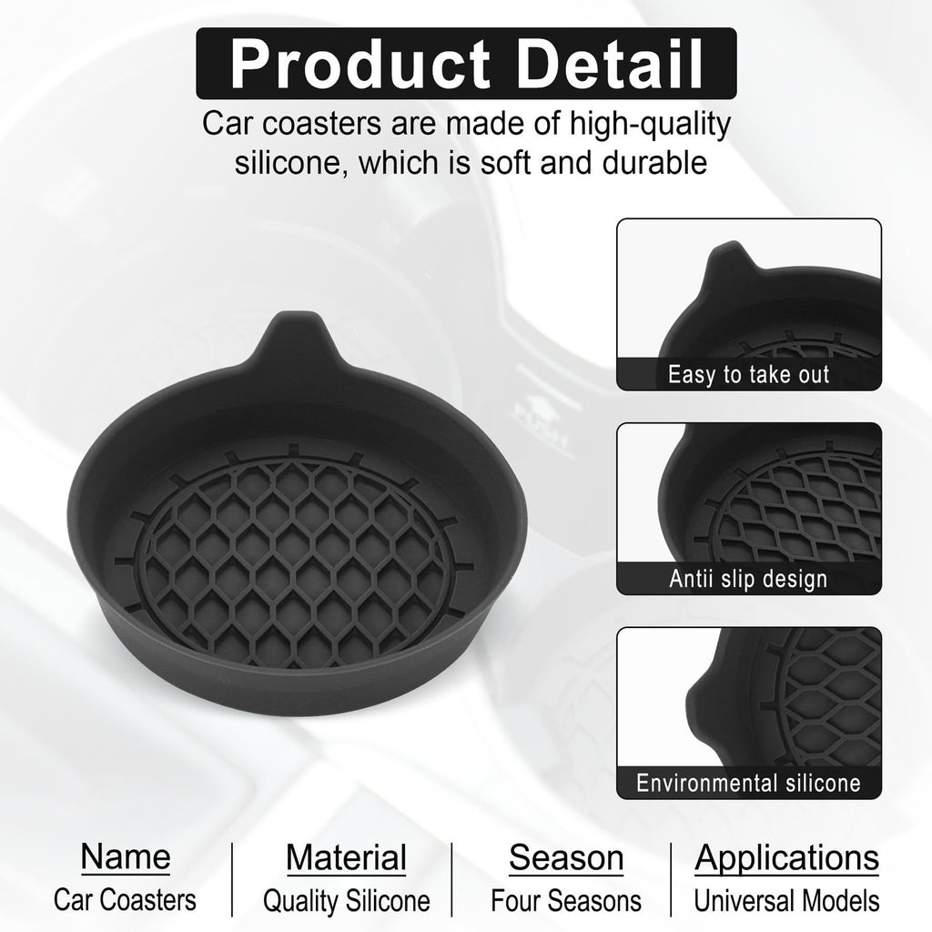 Silicone Car Cup Holder Coasters, 4 Pack Non-Slip Mat for Drink Placement, Universal Fit for Vehicle Cup Holders