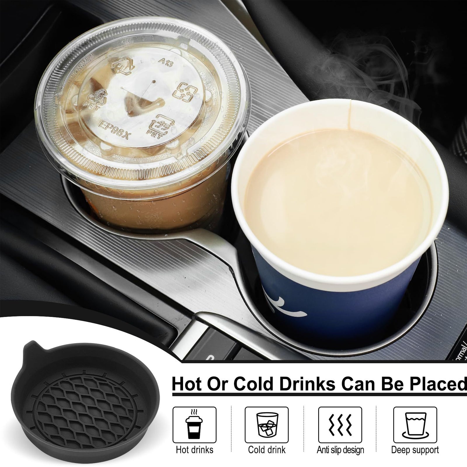 Silicone Car Cup Holder Coasters, 4 Pack Non-Slip Mat for Drink Placement, Universal Fit for Vehicle Cup Holders