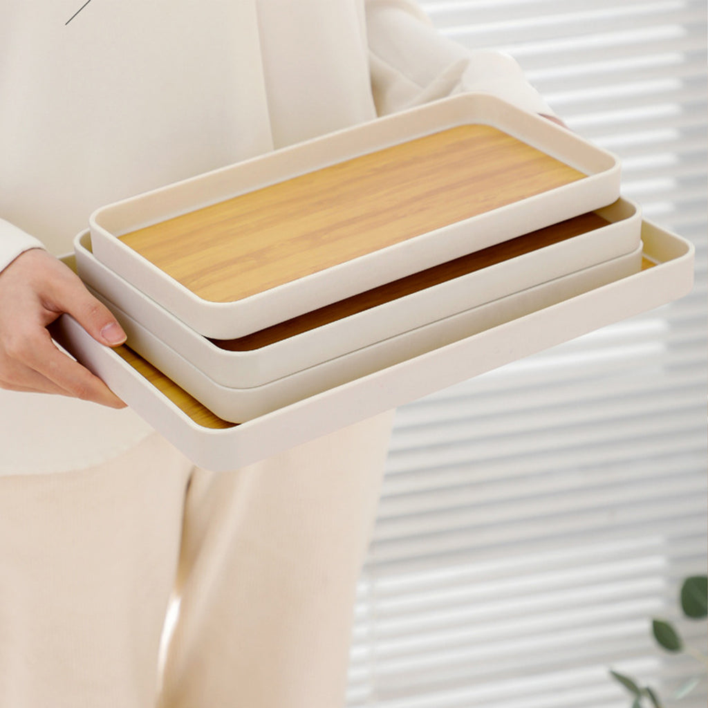 Serving Tray Wood Decorative Tray for Living Room, Modern Coffee Table Tray, Square Large Serving Platters for Home Decor