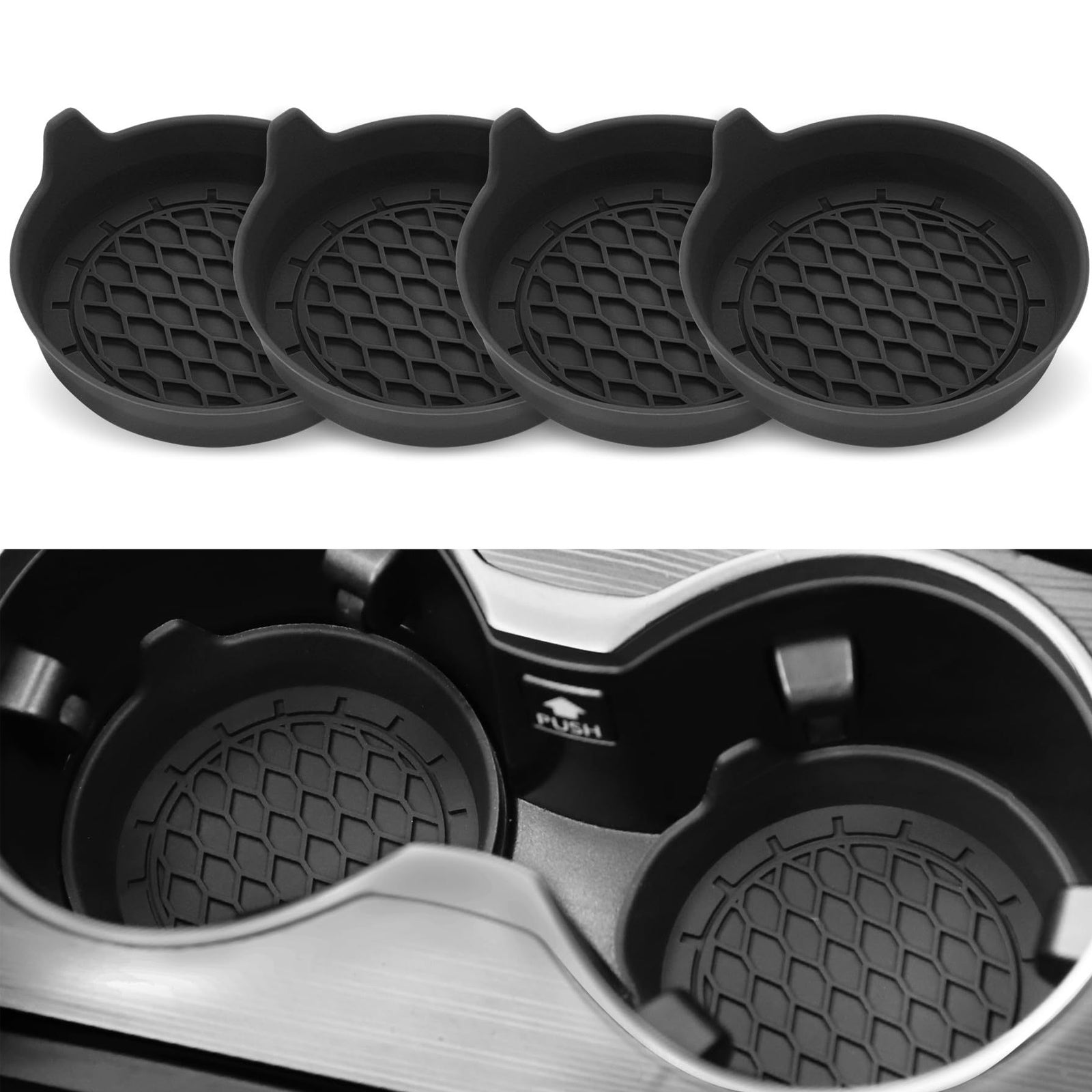 Silicone Car Cup Holder Coasters, 4 Pack Non-Slip Mat for Drink Placement, Universal Fit for Vehicle Cup Holders