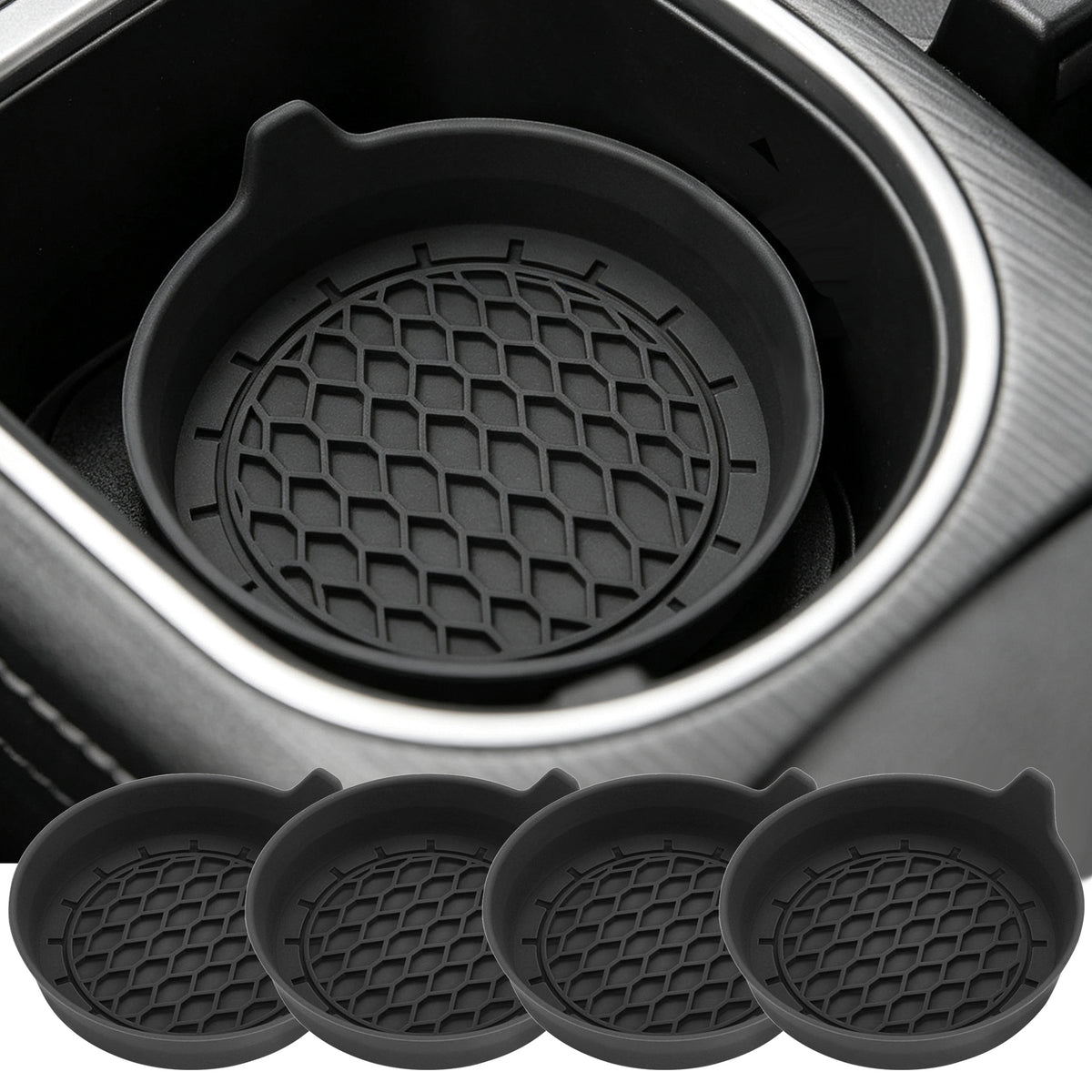 Silicone Car Cup Holder Coasters, 4 Pack Non-Slip Mat for Drink Placement, Universal Fit for Vehicle Cup Holders