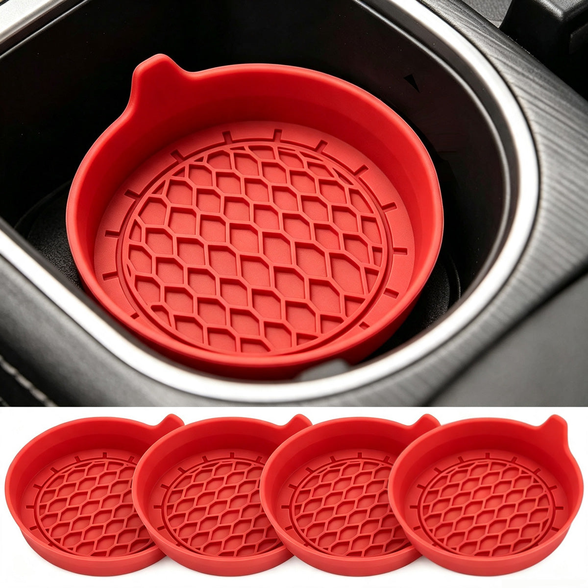Silicone Car Cup Holder Coasters, 4 Pack Non-Slip Mat for Drink Placement, Universal Fit for Vehicle Cup Holders